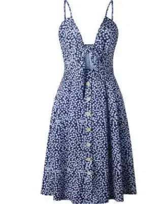 Blue floral sundress with button front and thin straps