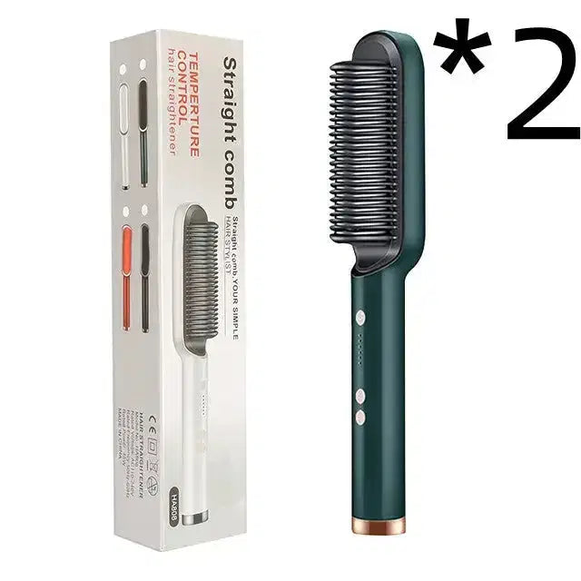 Green 2-pack straightening comb with temperature control, sleek design for smooth hair styling