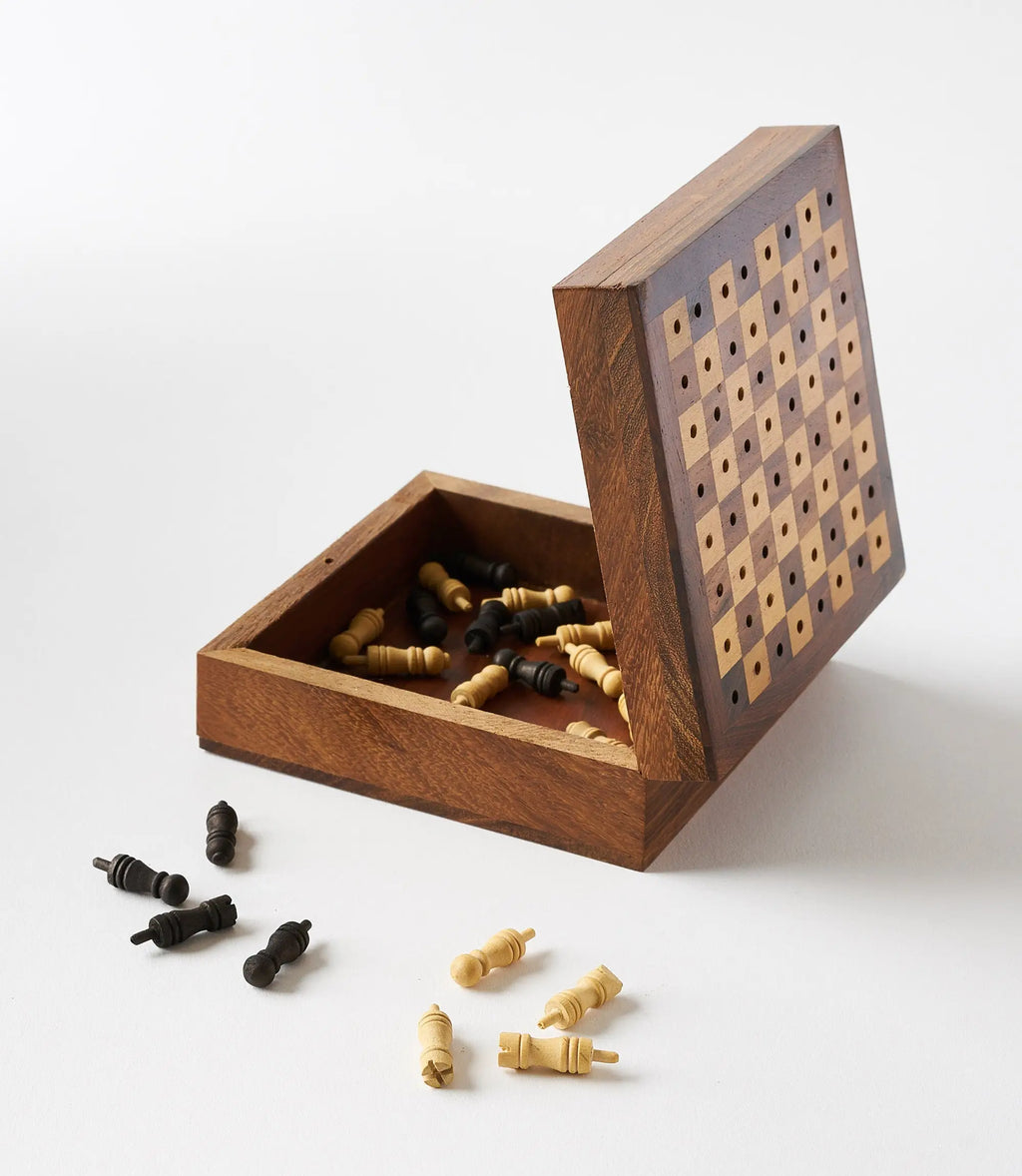 Travel Chess Game -  Handcrafted Wood Pegs Sangria Cornelian