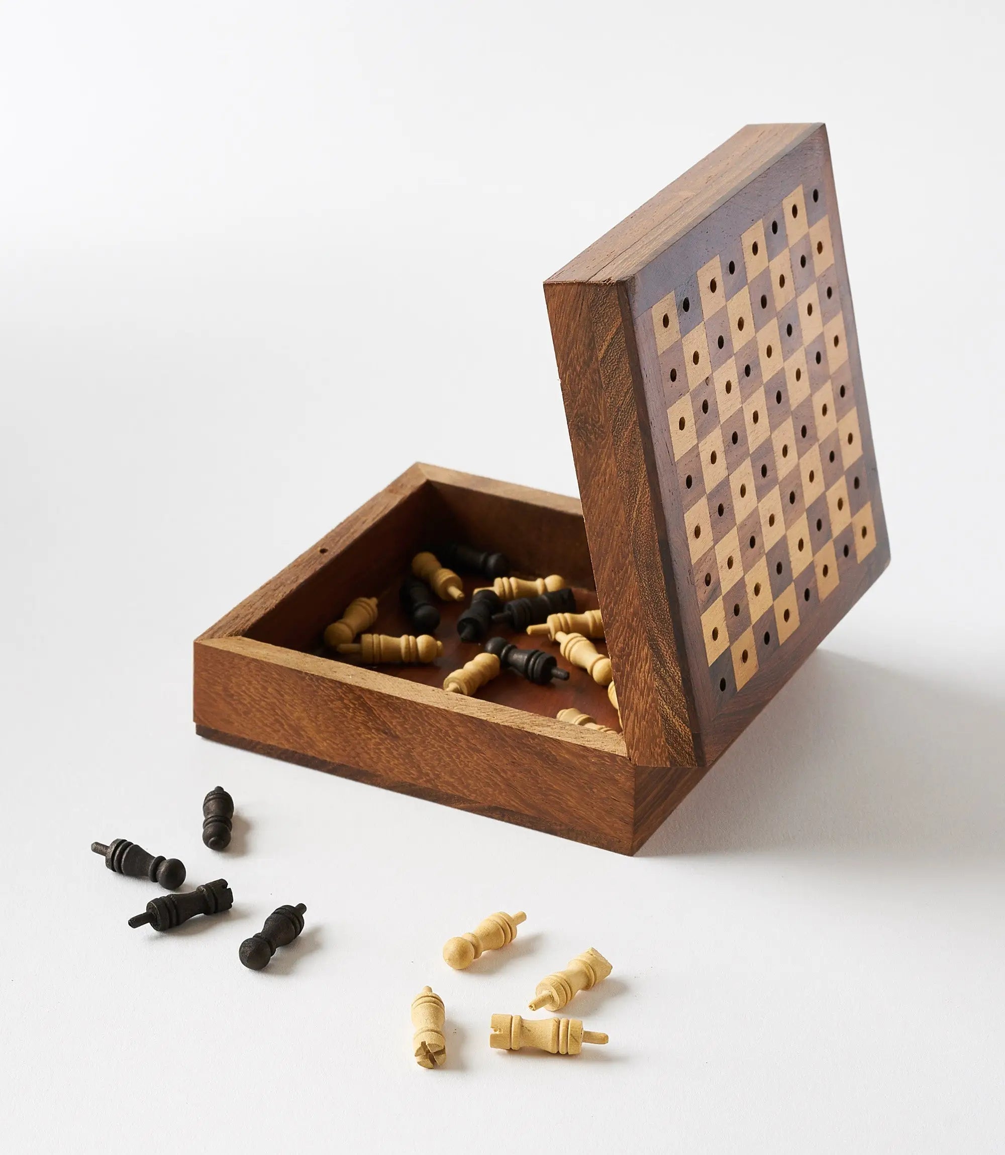 Travel Chess Game -  Handcrafted Wood Pegs Sangria Cornelian