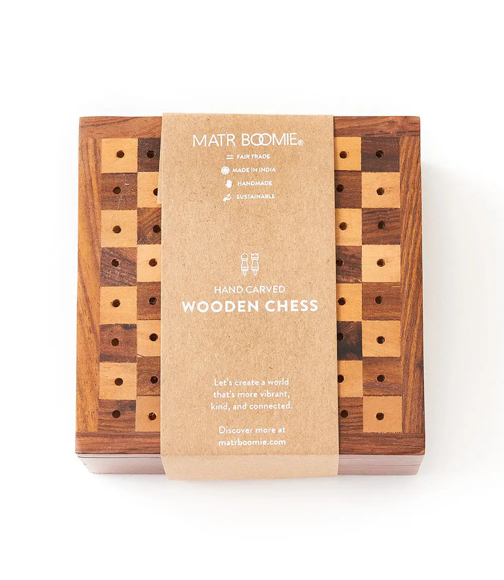 Travel Chess Game -  Handcrafted Wood Pegs Sangria Cornelian