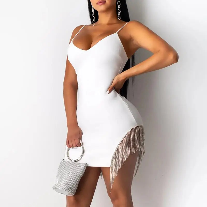 Tassel sexy black mini short dress Women winter bodycon Jade