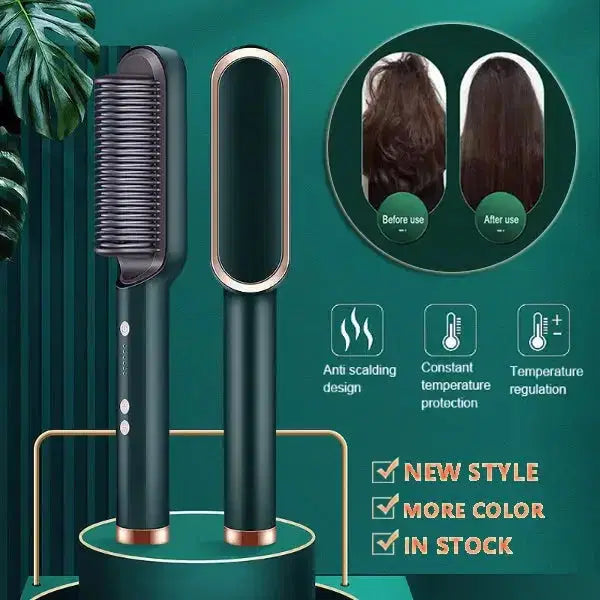 Smart hair straightener brush with anti-scalding design, temperature control, and sleek new style