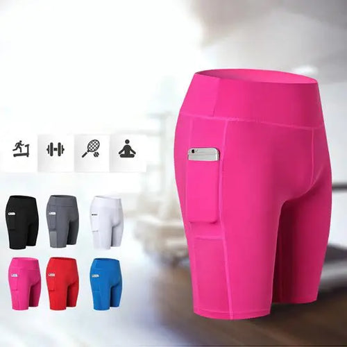 All Seasons Yoga Shorts Stretchable With Phone Pocket Salmon Lucky