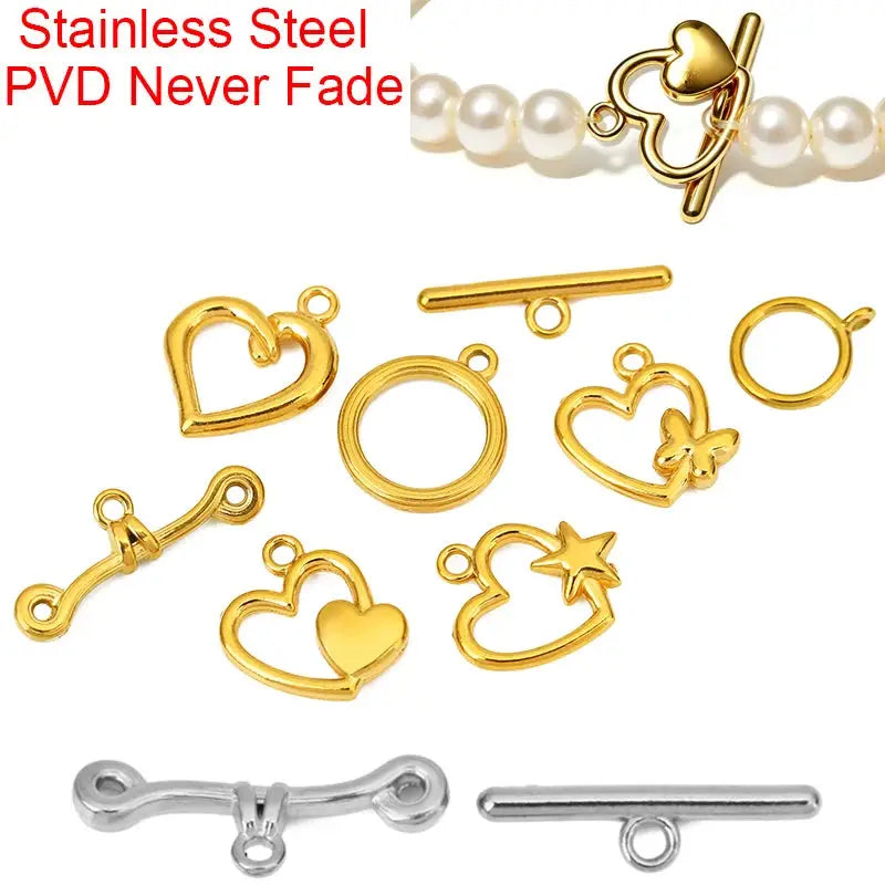 5sets PVD Never Fade Stainless Steel OT Clasps Toggle Bracelet Hooks End Necklace Connectors ForDiy Jewelry Making Accessories Subohmontaser