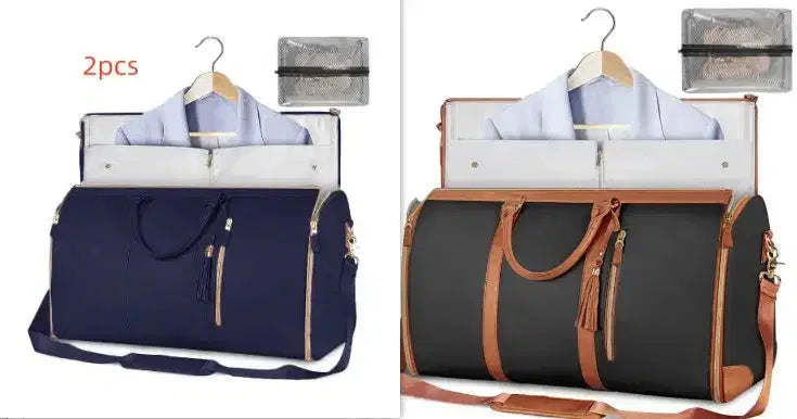 2pcs travel garment bags with hangers, navy & black, ideal for suit storage and transport