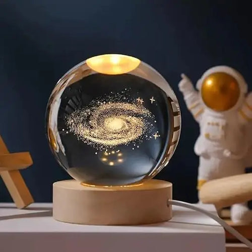 3D Galaxy Crystal Ball Night Lamp - Engraved USB Table LED Wooden Fuchsia Cassiopeia