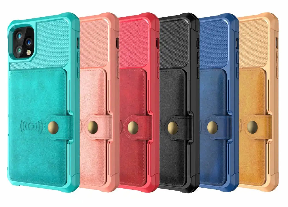 360 Protection Magnetic Leather Wallet Armor Case for iPhone Yellow Pandora