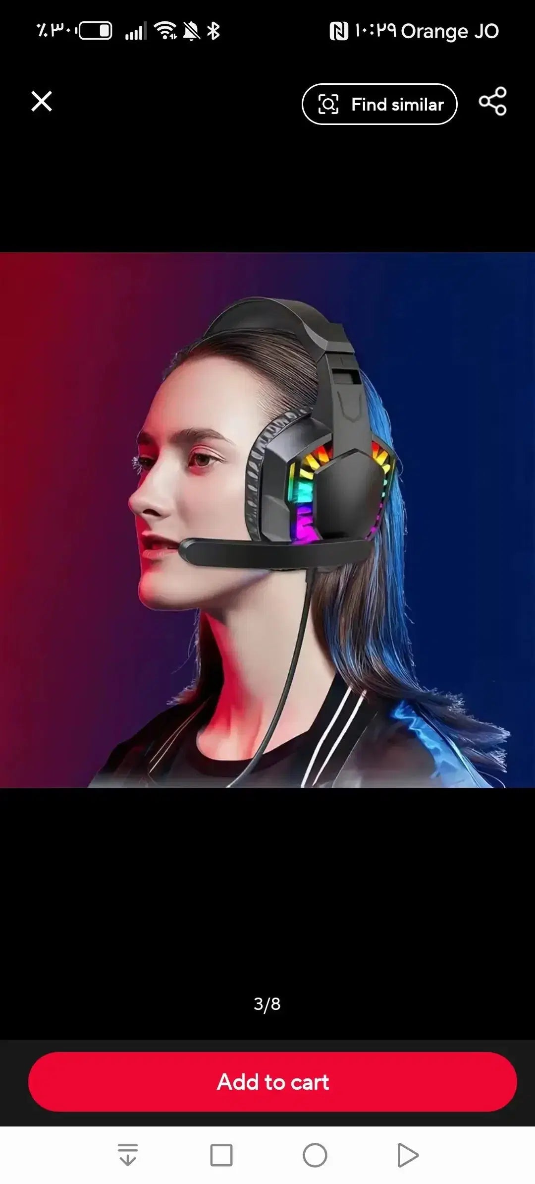Gaming headset with RGB lights and mic, worn by woman with blue hair, ideal for PC and console gaming
